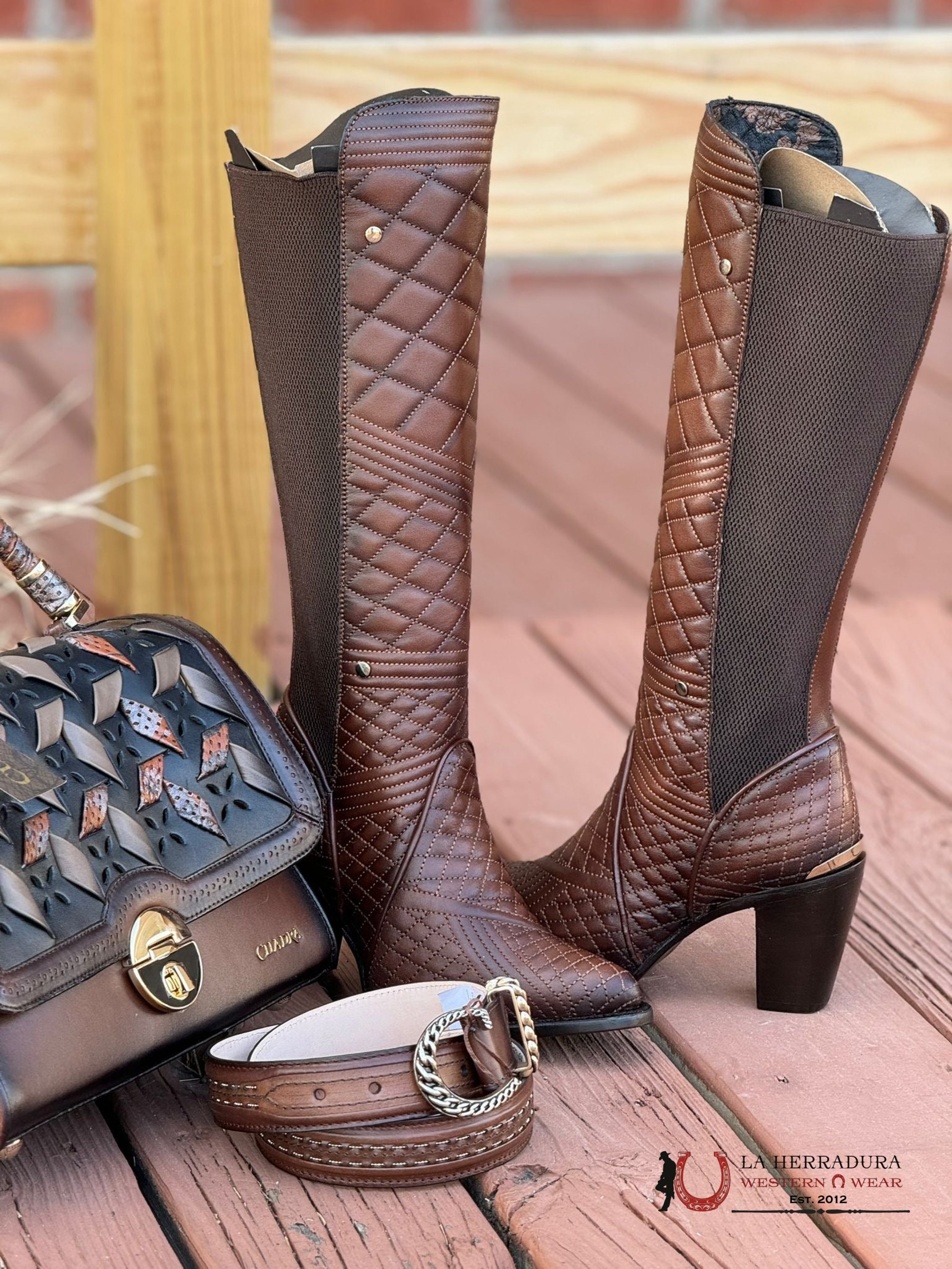 Womens Cuadra Res Azteca Honey Embroidery Tall Boot Round Toe Botas Mujeres