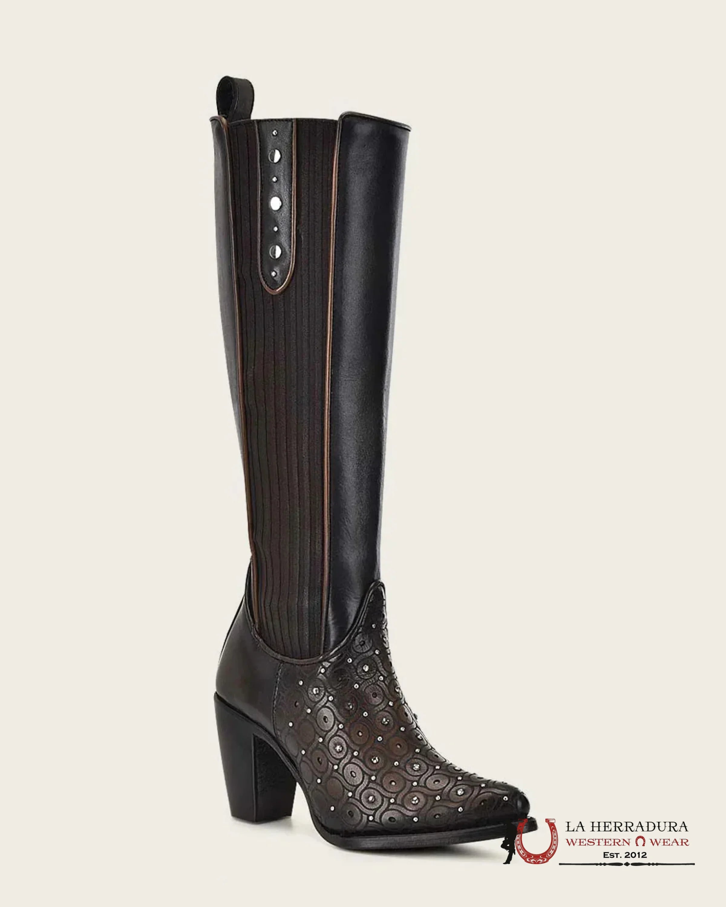 WOMENS CUADRA RES CRUST MAPLE ZIPPER & STUDS & LASER ROUND TOE TALL BOOT CU759 BOTAS MUJERES