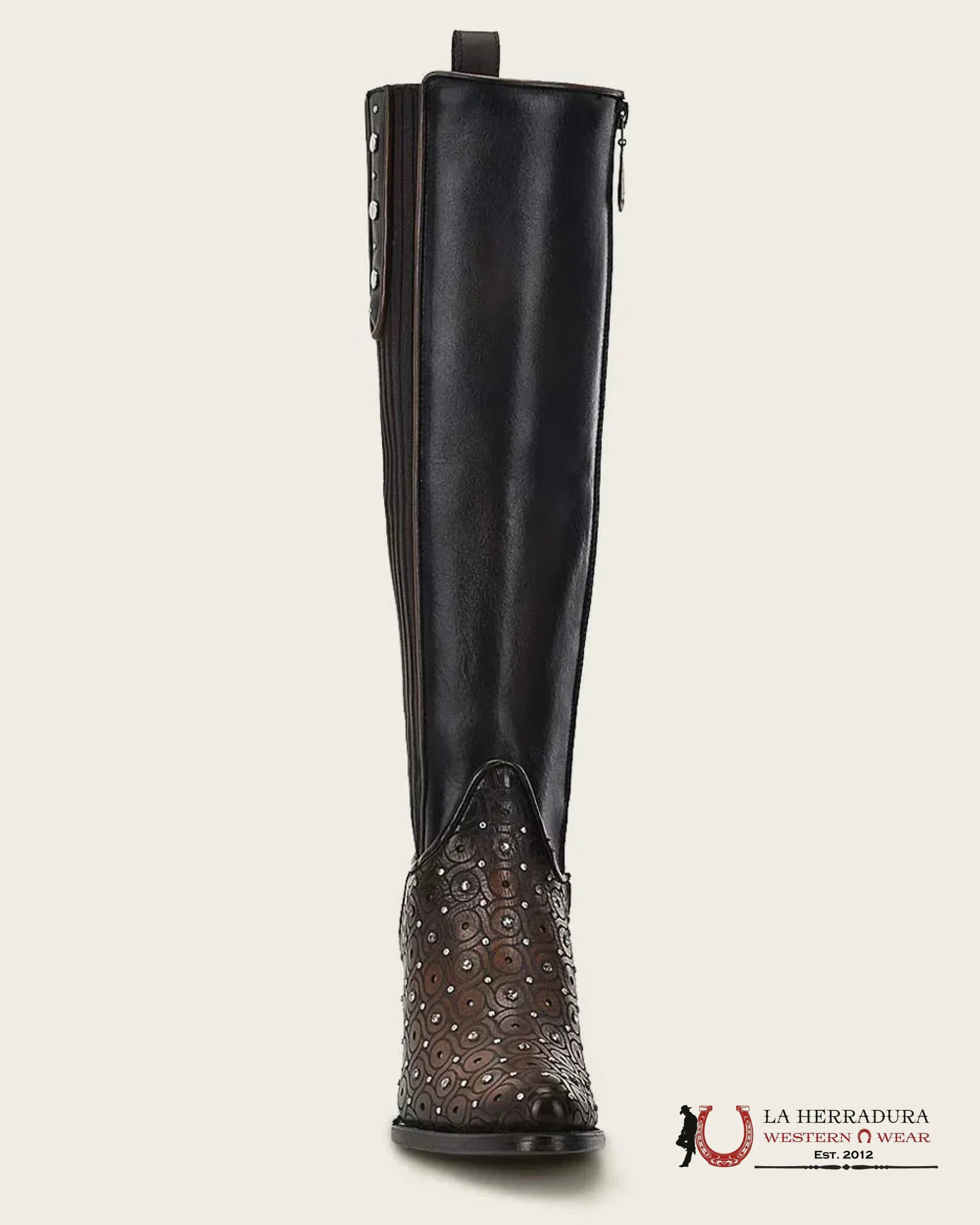 WOMENS CUADRA RES CRUST MAPLE ZIPPER & STUDS & LASER ROUND TOE TALL BOOT CU759 BOTAS MUJERES