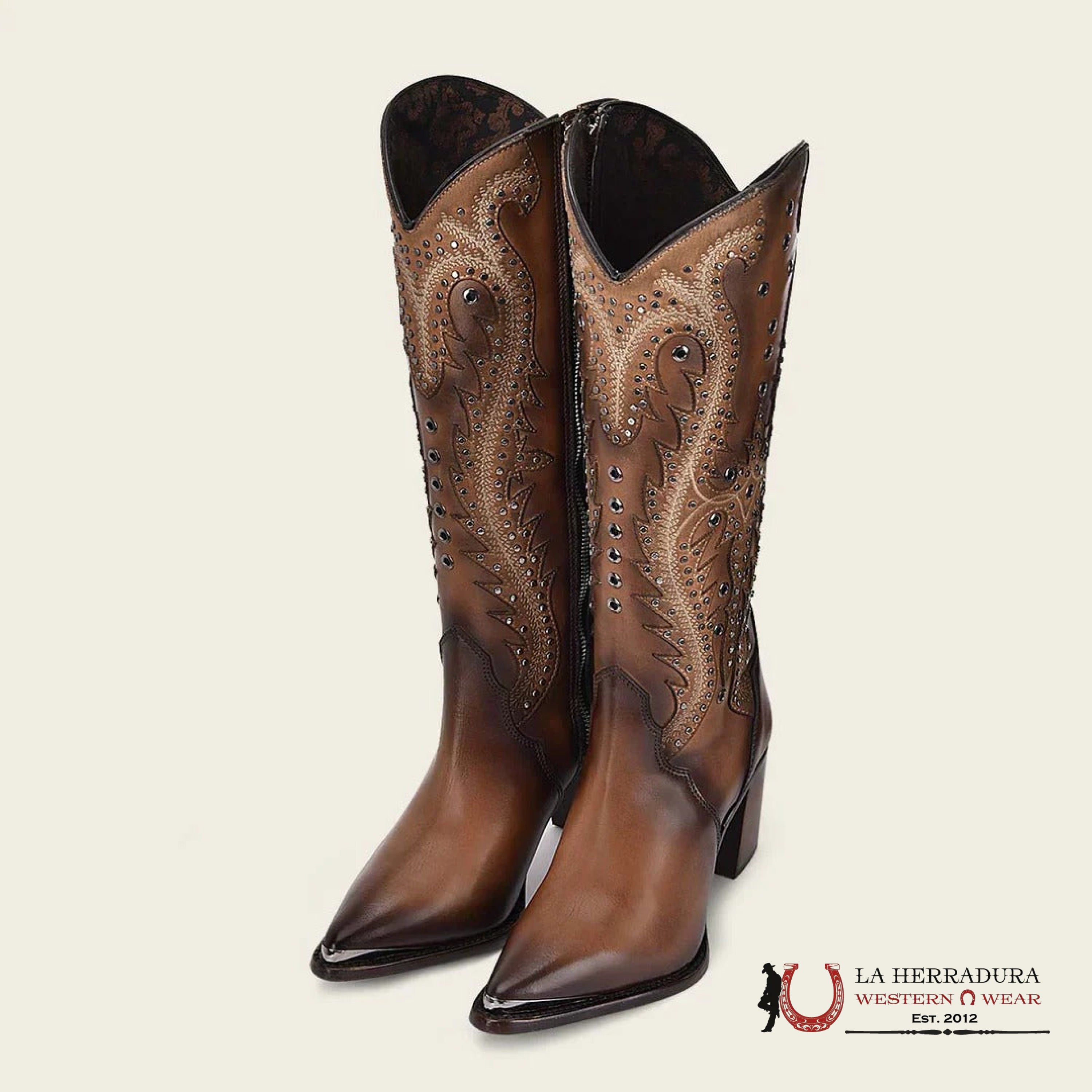 WOMENS CUADRA RES CRUST SATRO ARENA SAND OVERLAY EMBROIDERY & STUDS POINT TOE CU763 BOTAS MUJERES