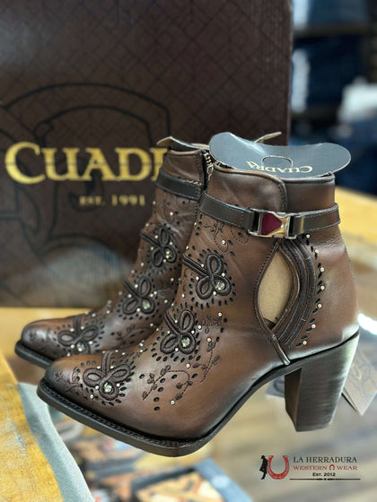BOTA CORTA CUADRA PARA MUJER RES AZTECA MIEL BORDADO PUNTA REDONDA CU637