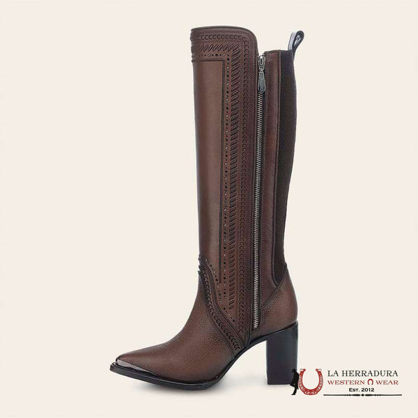 WOMEN’S CUADRA TALL BOOT BROWN LASER & ZIPPER POINTED TOE CU871