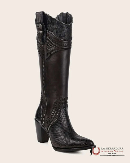 BOTA ALTA PITÓN CUADRA PARA DAMA, VIENTRE DE M. COSMO NEGRO, PUNTA REDONDA CU867