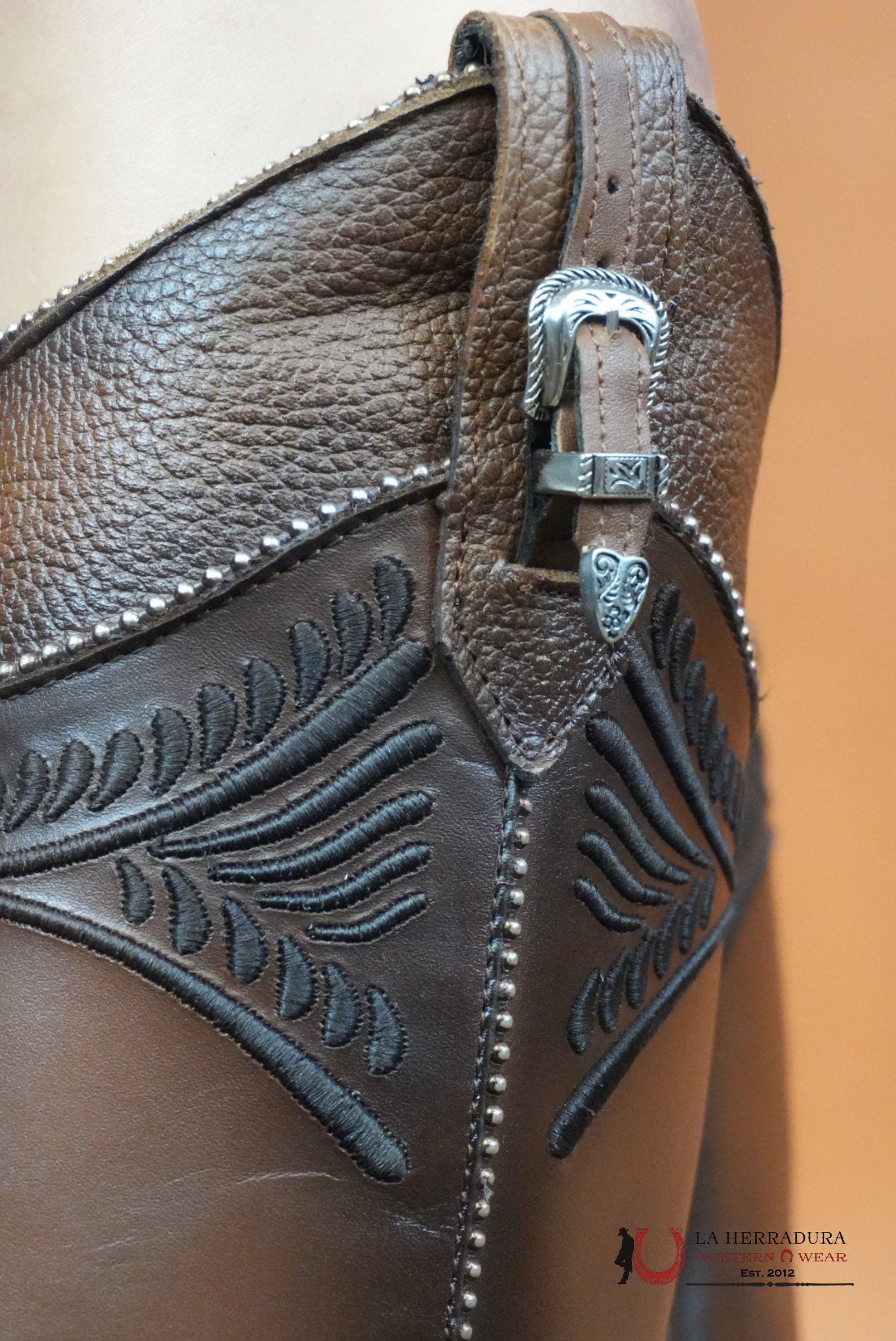 WOMEN’S CUADRA TALL BOOT RES DAMASCO CHOCOLATE EMBROIDERY ROUND TOE BOTAS MUJERES