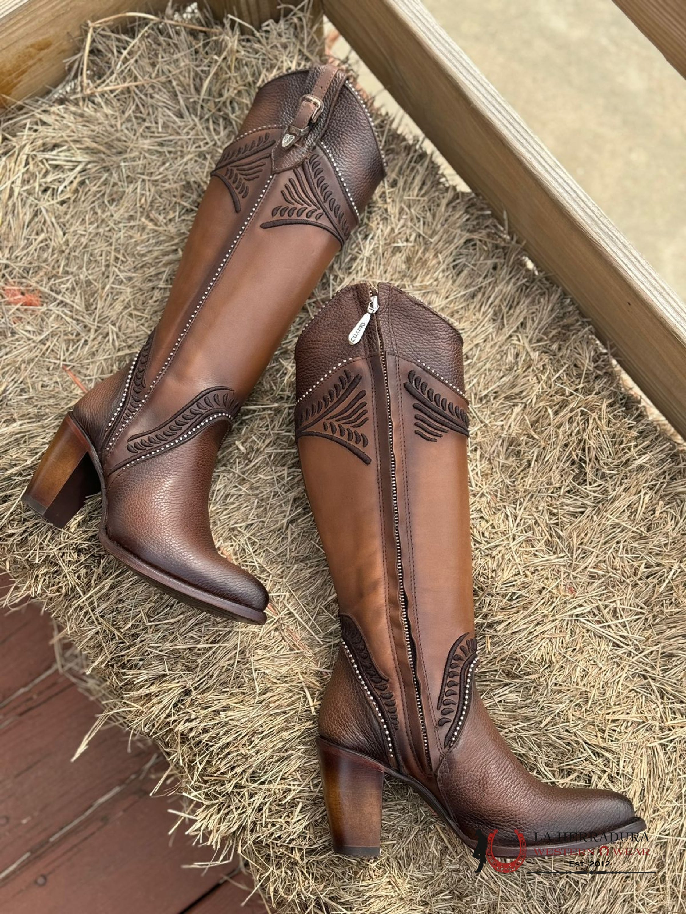 Women’s Cuadra Tall Boot Res Damasco Chocolate Embroidery Round Toe Botas Mujeres