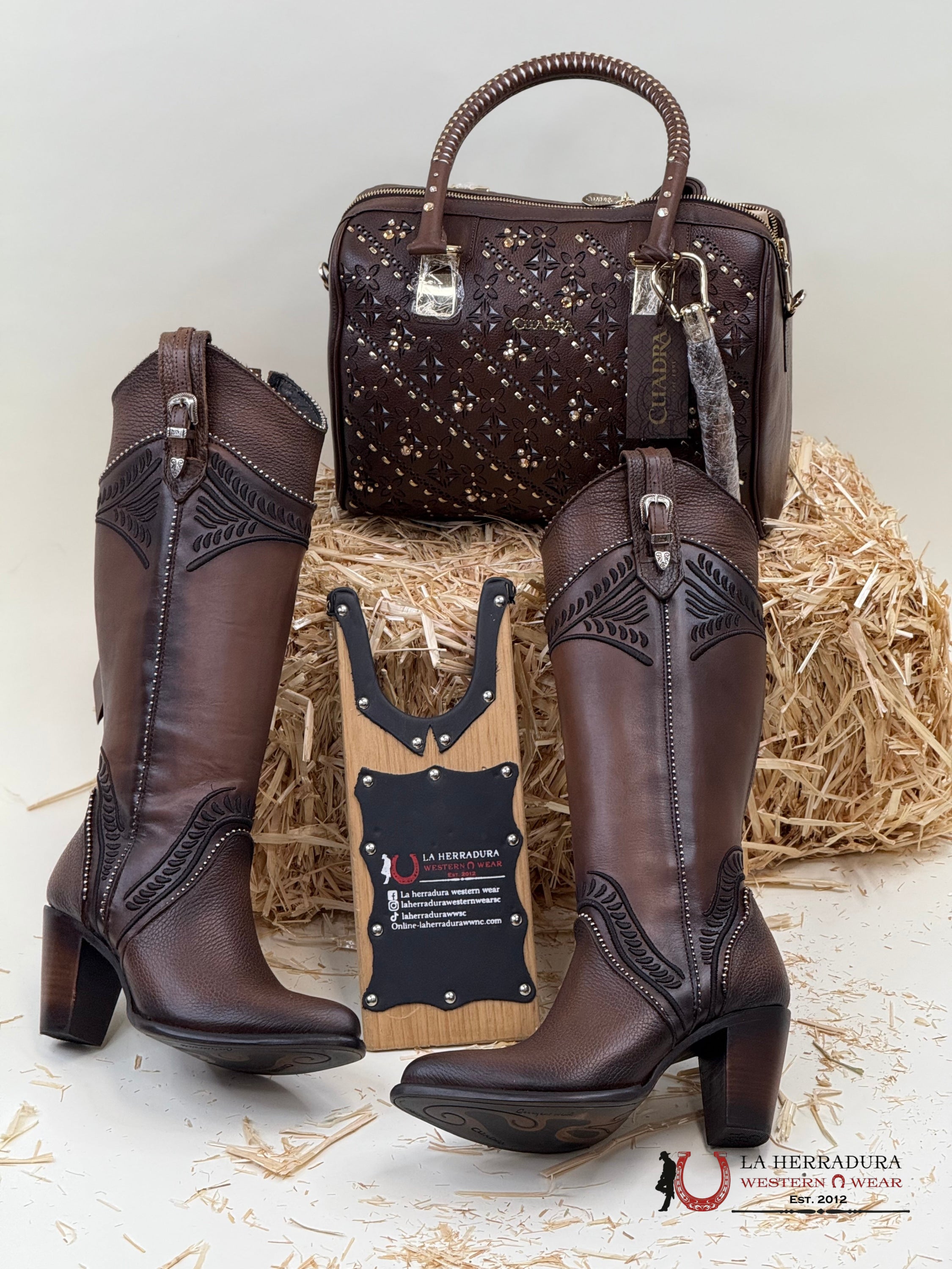 Women’s Cuadra Tall Boot Res Damasco Chocolate Embroidery Round Toe Botas Mujeres