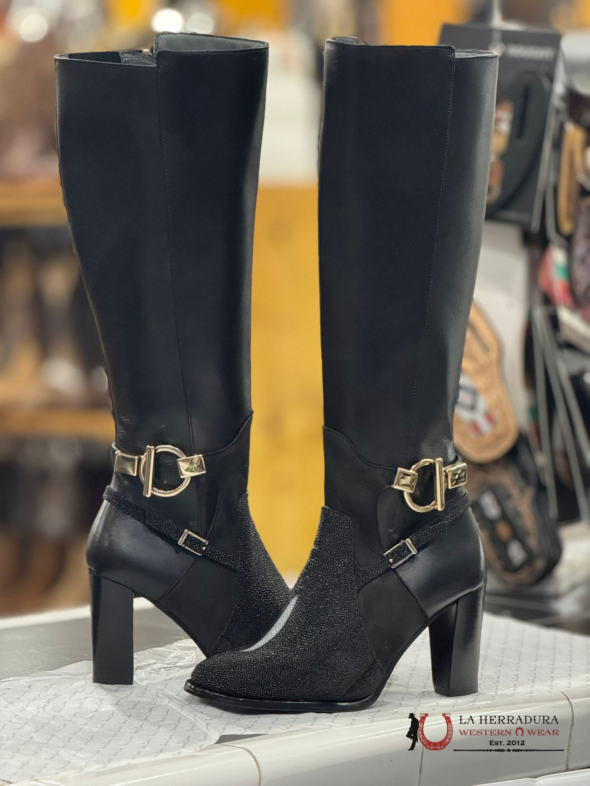 Women’s Franco Cuadra Tall Boot Stingray Velvet Black Botas Mujeres