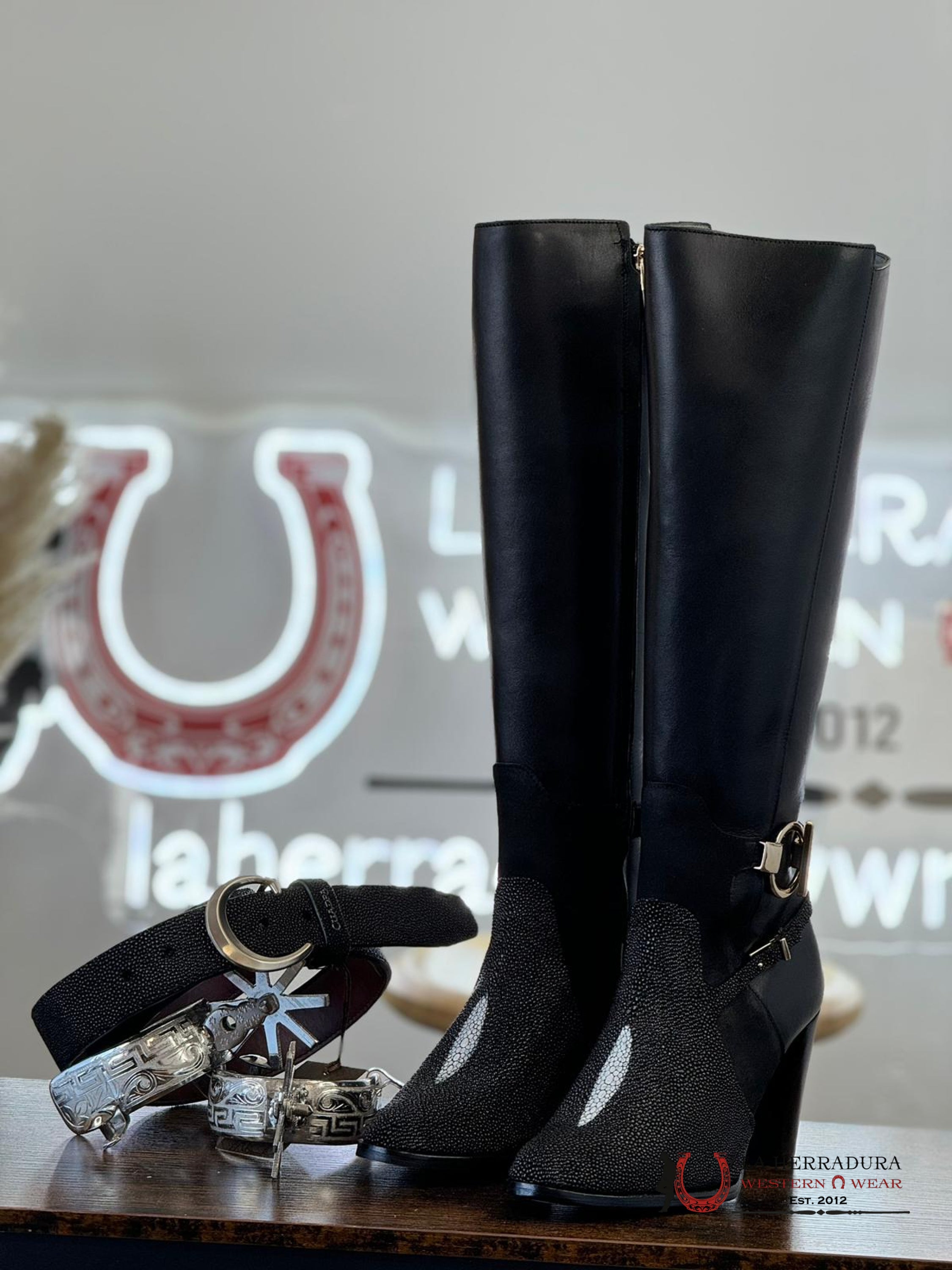 Women’s Franco Cuadra Tall Boot Stingray Velvet Black Botas Mujeres