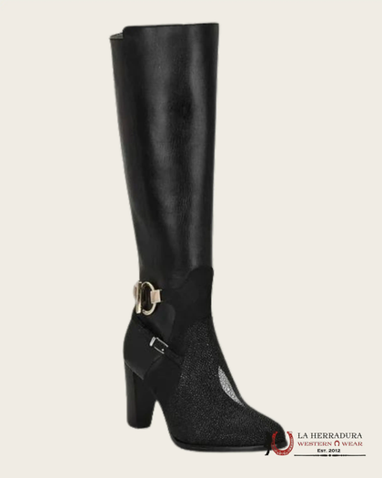BOTAS ALTAS DE MUJER FRANCO CUADRA PIEL DE RAYA TERCIOPELO NEGRO FC754