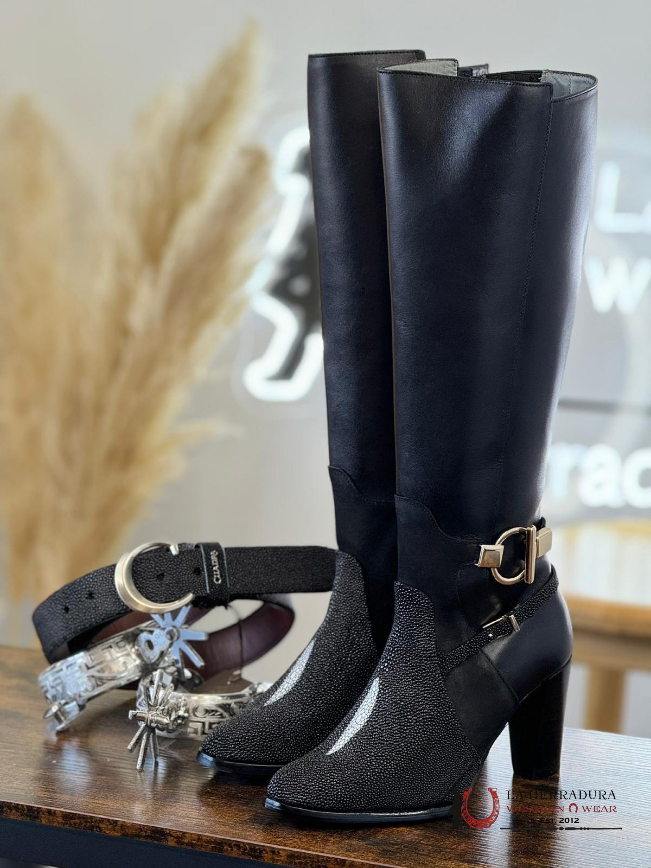 Women’s Franco Cuadra Tall Boot Stingray Velvet Black Botas Mujeres