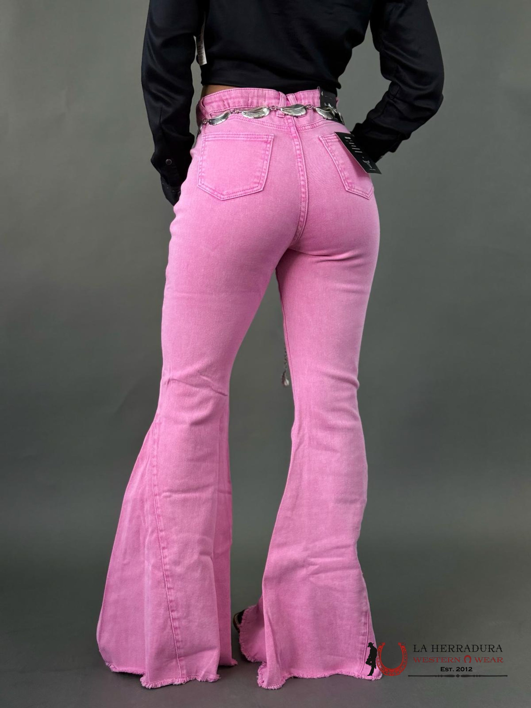 Women’s Lucky & Blessed Pink Bell Bottoms Rock&Roll Jeans Women