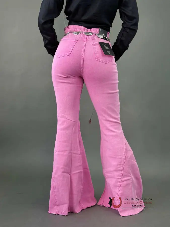 Women’s Lucky & Blessed Pink Bell Bottoms Rock&Roll Jeans Women