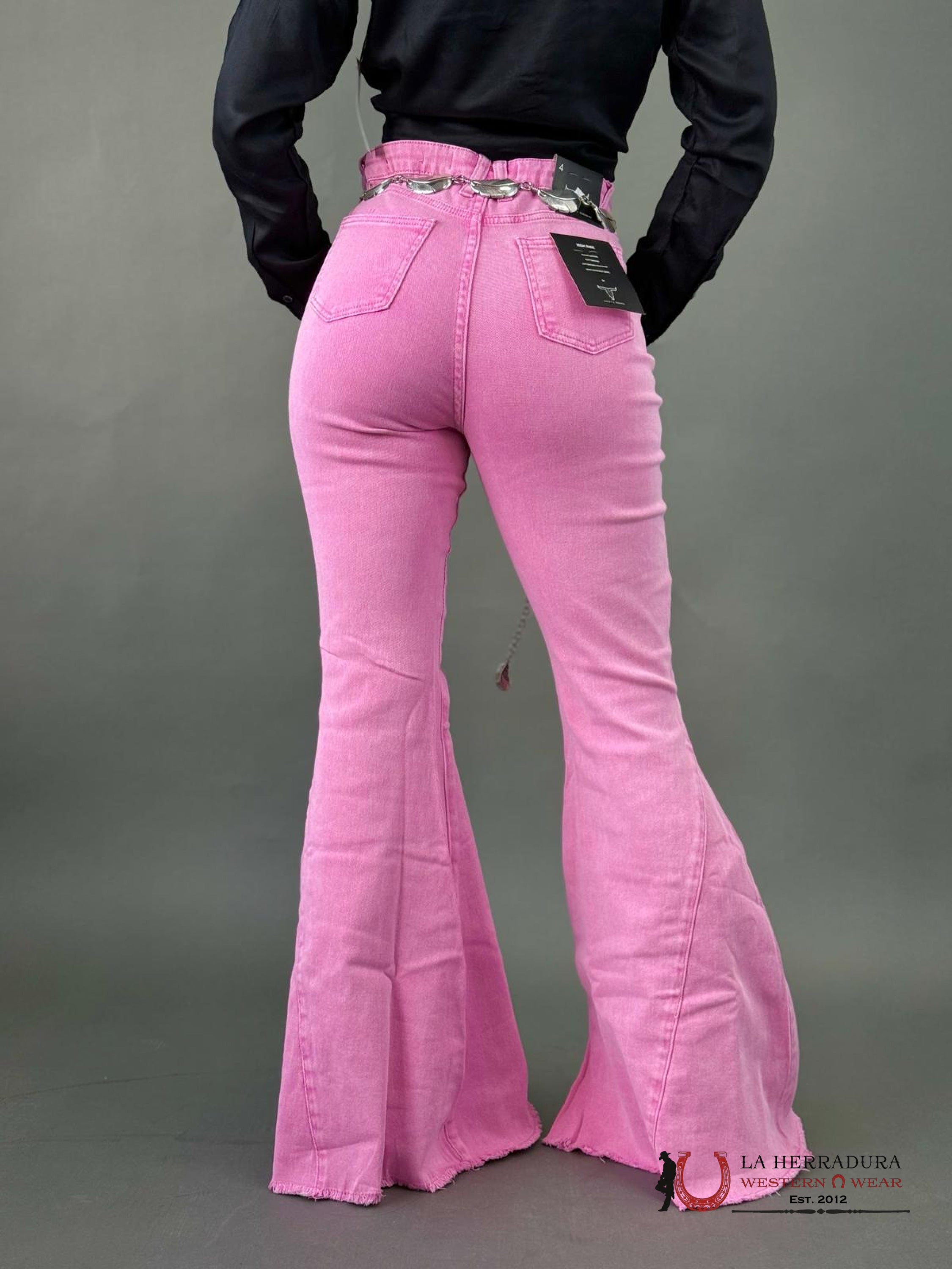 Women’s Lucky & Blessed Pink Bell Bottoms Rock&Roll Jeans Women