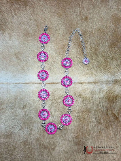 WOMENS PINK STONE CHAIN BELT WITH CRYSTALS