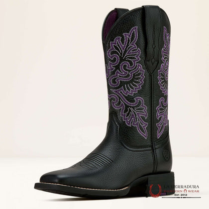 WOMENS ROUND UP WIDE SQUARE TOE ARIAT ROUND UP BLACK DEERTAN 10061222