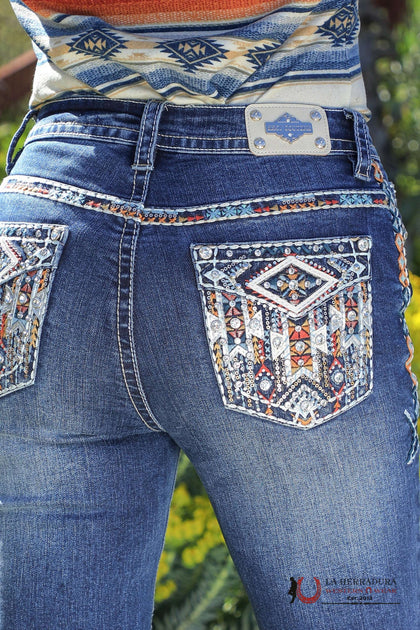 WOMENS SEXY COUTURE BOOTCUT FIT TRIANGLE AZTEC COLORS AND BLING S1461-PB