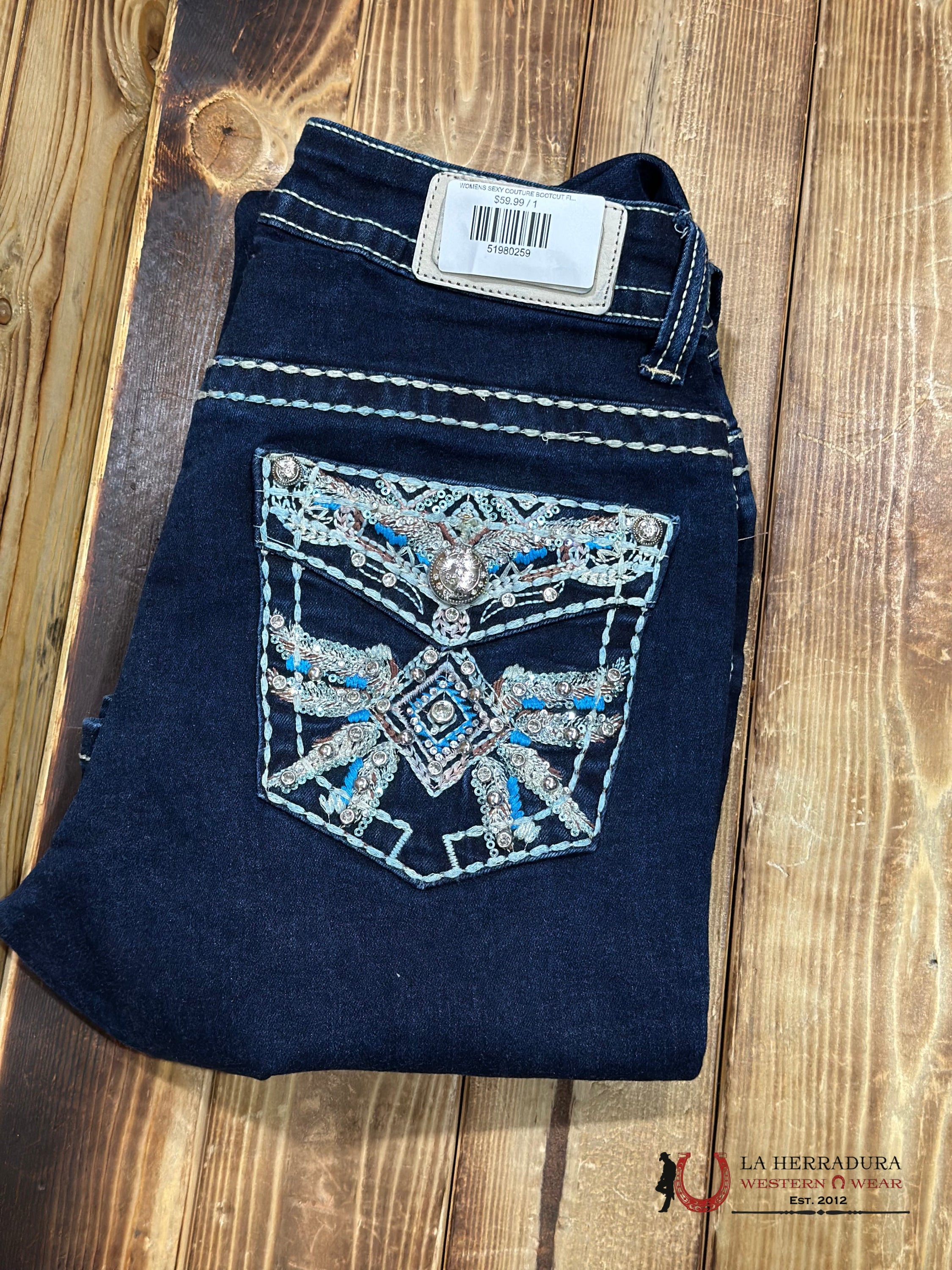 WOMENS SEXY COUTURE BOOTCUT FIT TRIBE FEATHERS WITH TRIANGLES AND BLING 145854 NIÑOS