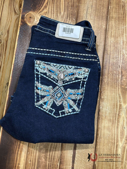 WOMENS SEXY COUTURE BOOTCUT FIT TRIBE FEATHERS WITH TRIANGLES AND BLING 145854