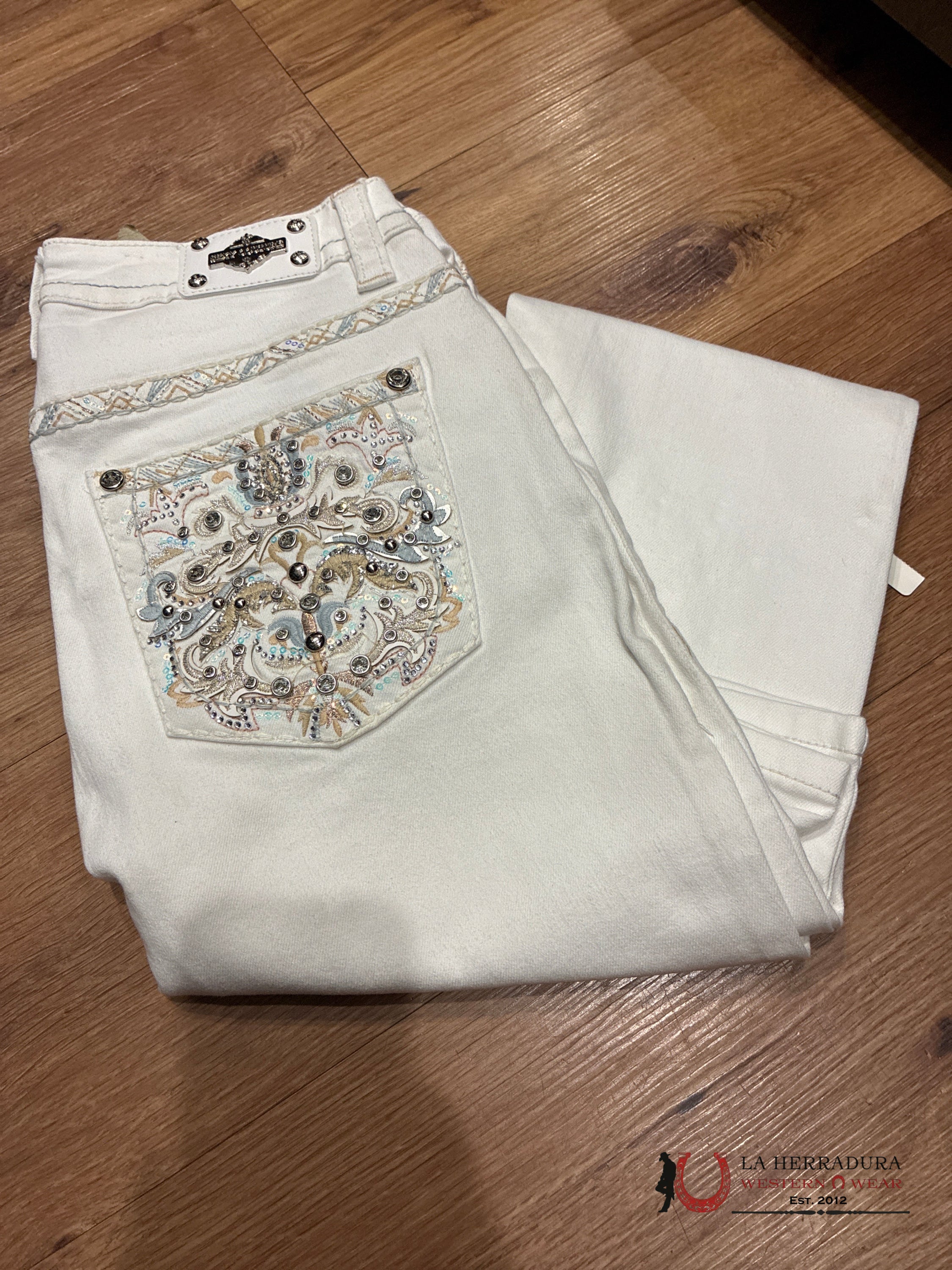 WOMENS SEXY COUTURE BOOTCUT FIT WHITE DESIGN WITH FLOWERS NIÑOS