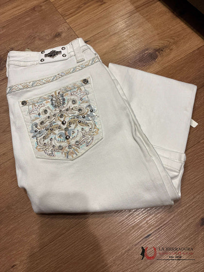 WOMENS SEXY COUTURE BOOTCUT FIT WHITE DESIGN WITH FLOWERS