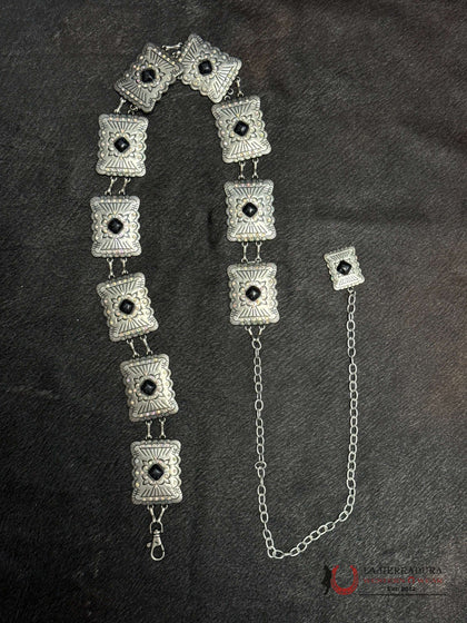 WOMENS SQUARE SILVER BLACK & HOLOGRAPHIC CRYSTALS CHAIN BELT
