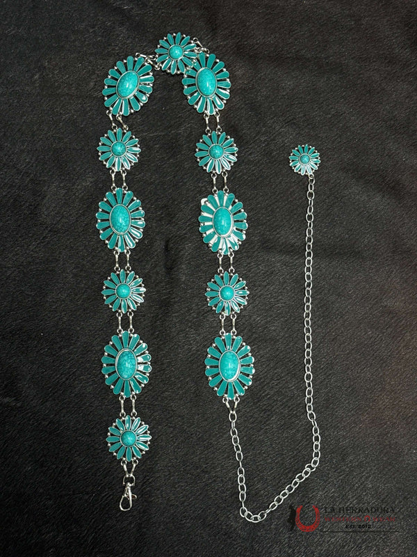 CINTURÓN DE CADENA TURQUESA DE MUJER CON DISEÑO DE FLOR