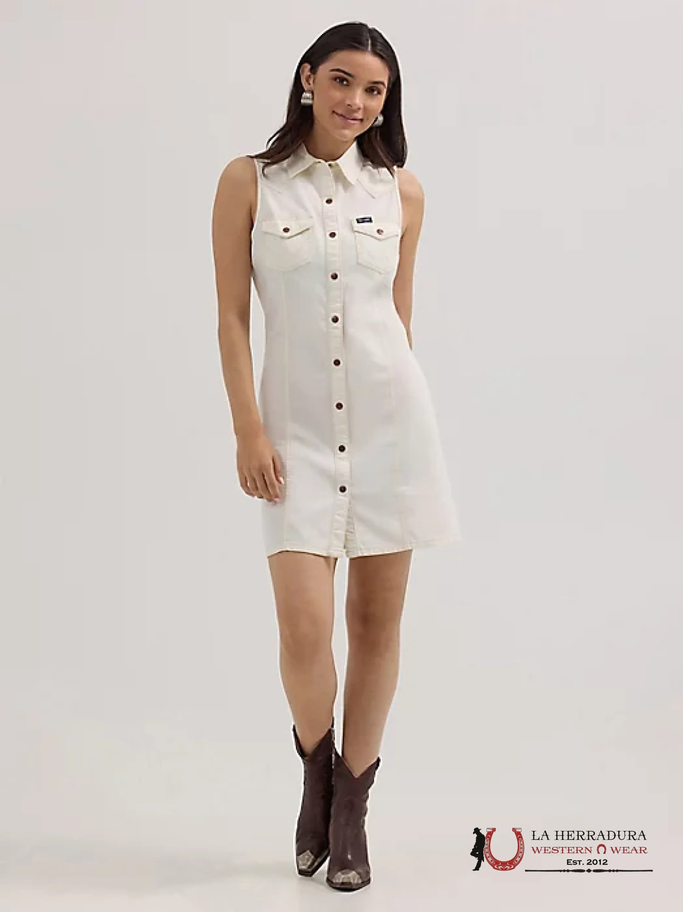 WOMEN’S WESTERN SNAP SHIFT DRESS WHITE - 4413 ROPA MUJERES