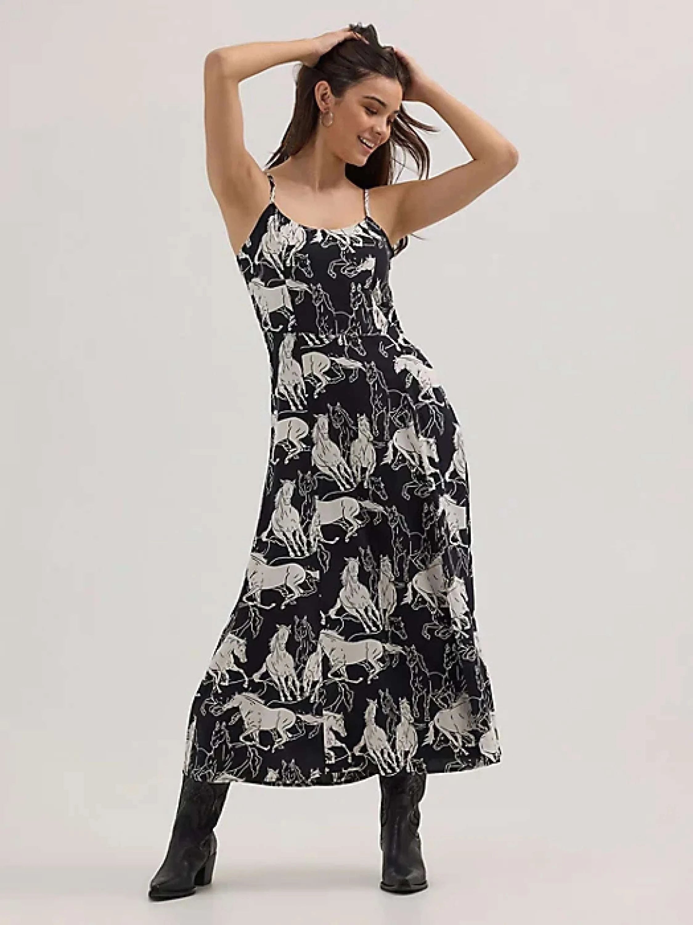 WOMEN'S WESTERN TANK MAXI DRESS BW Horses WOMEN'S WESTERN TANK MAXI DRESS BW Horses