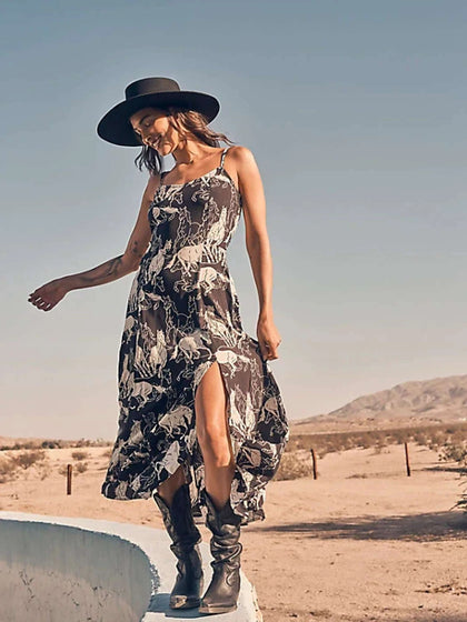 VESTIDO LARGO SIN MANGAS ESTILO OESTE PARA MUJER Caballos BW - 4414