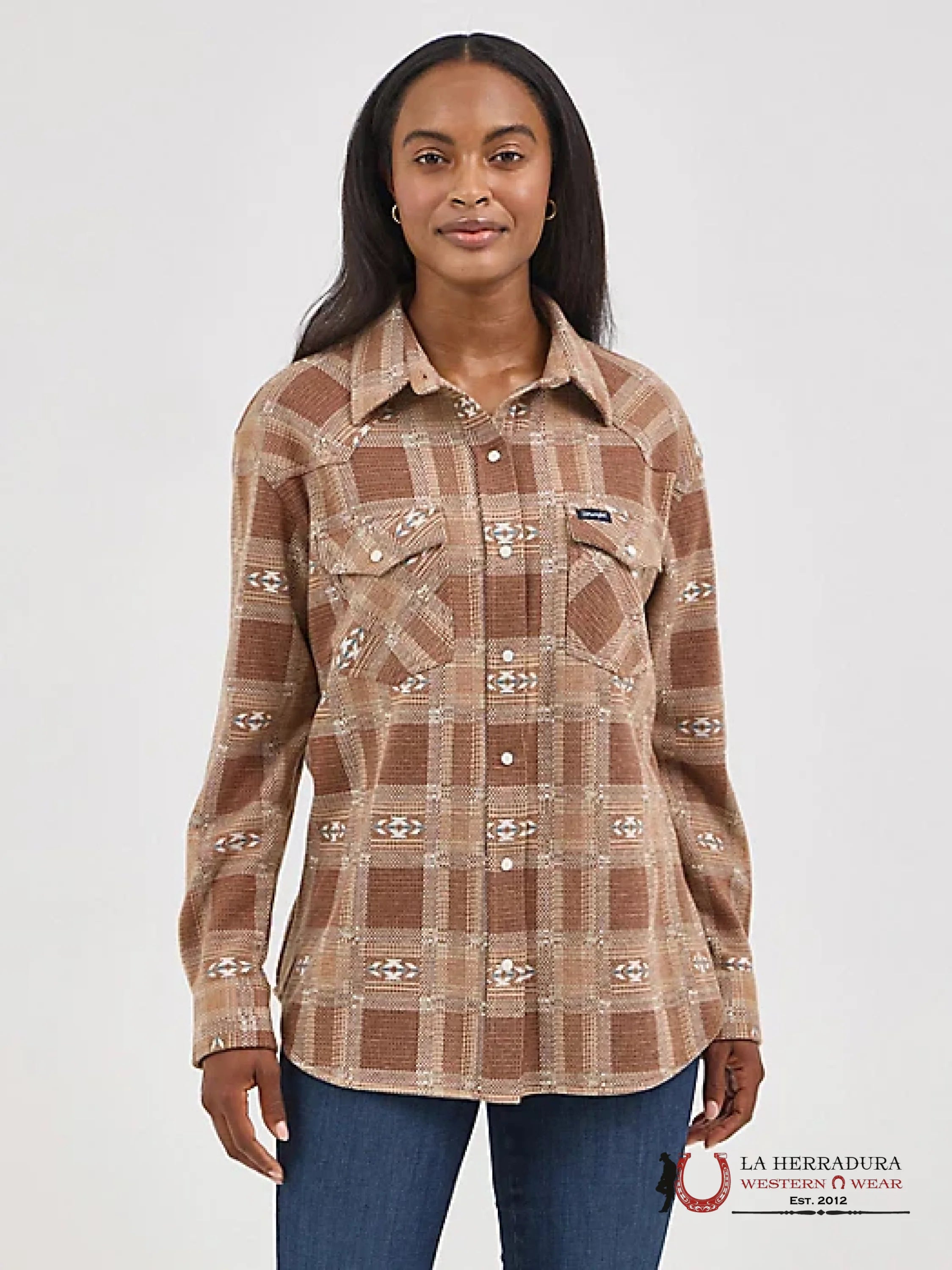 Women’s Wrangler Retro Women’s Brown Aztec Print Unlined Boyfriend Fit JACKET 112368459 ROPA MUJERES
