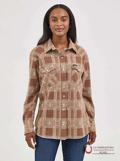 Chaqueta Wrangler Retro para mujer, estampado azteca marrón, sin forro, corte "boyfriend" 112368459