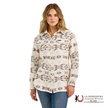 Wrangler Retro de mujer, color crema, estampado azteca, sin forro, estilo boyfriend, sobrecamisa 112368056
