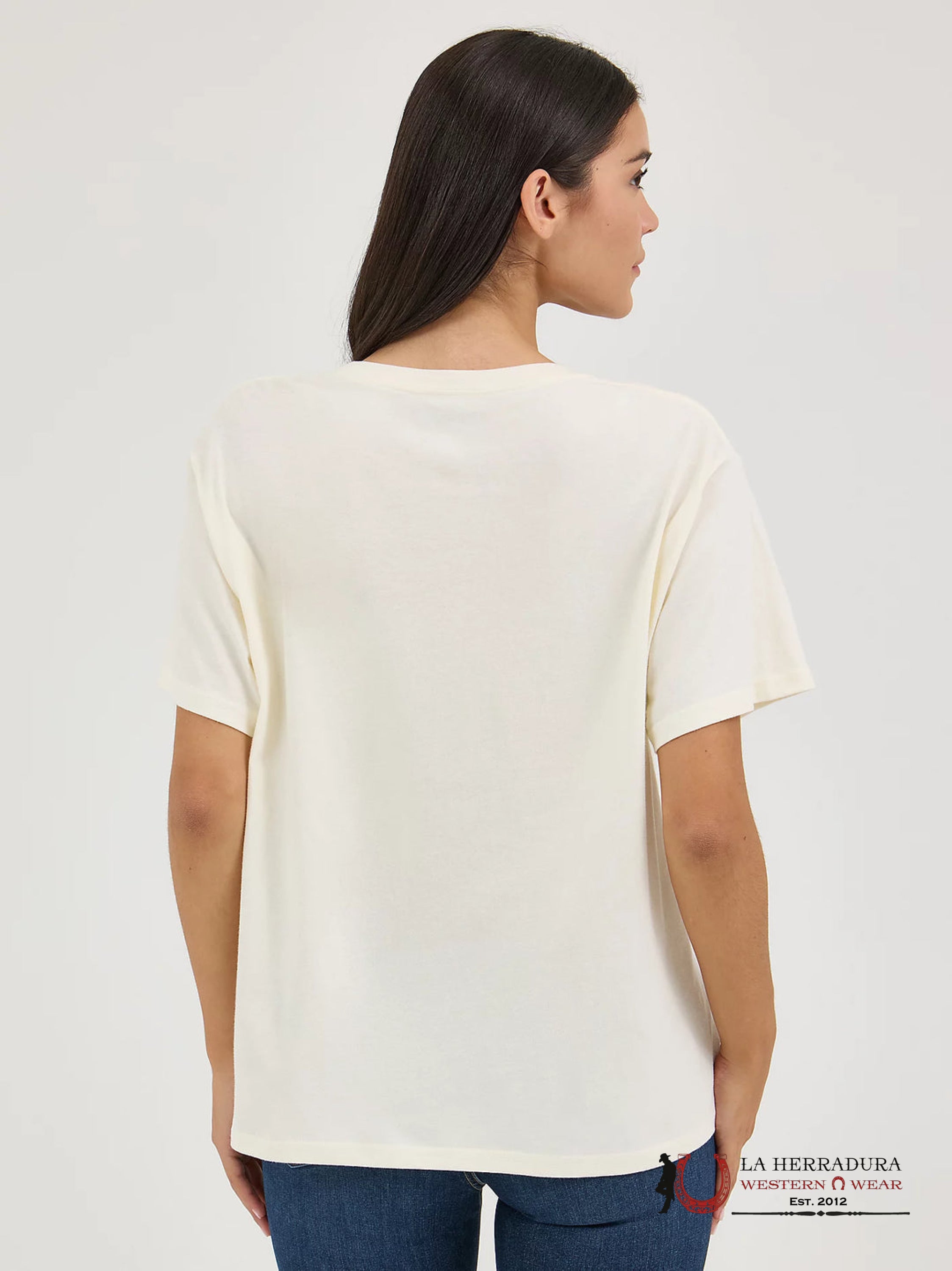 WOMEN’S WRANGLER RETRO GIRLFRIEND T-SHIRT TAN BRONC RIDER ESTABLISHED 1947 112361893 ROPA MUJERES