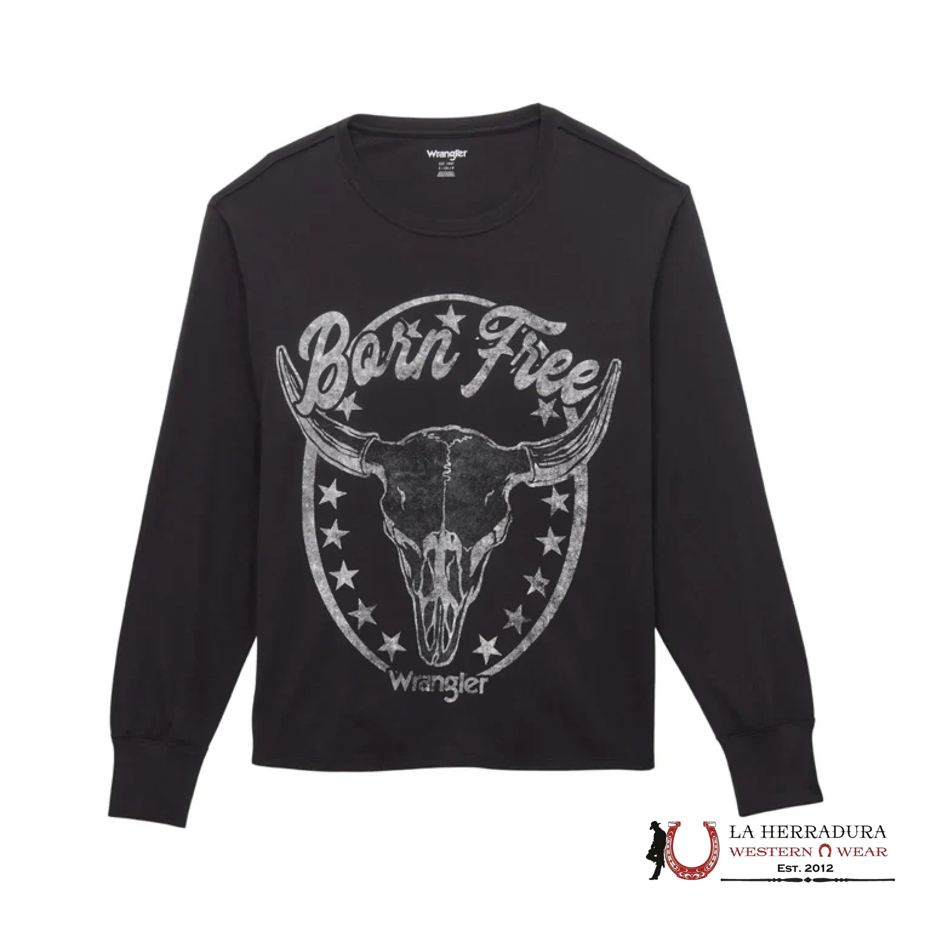 WOMEN’S WRANGLER RETRO LING SLEEVE BLACK BIG LONG HORN SKULL 112354410 ROPA MUJERES