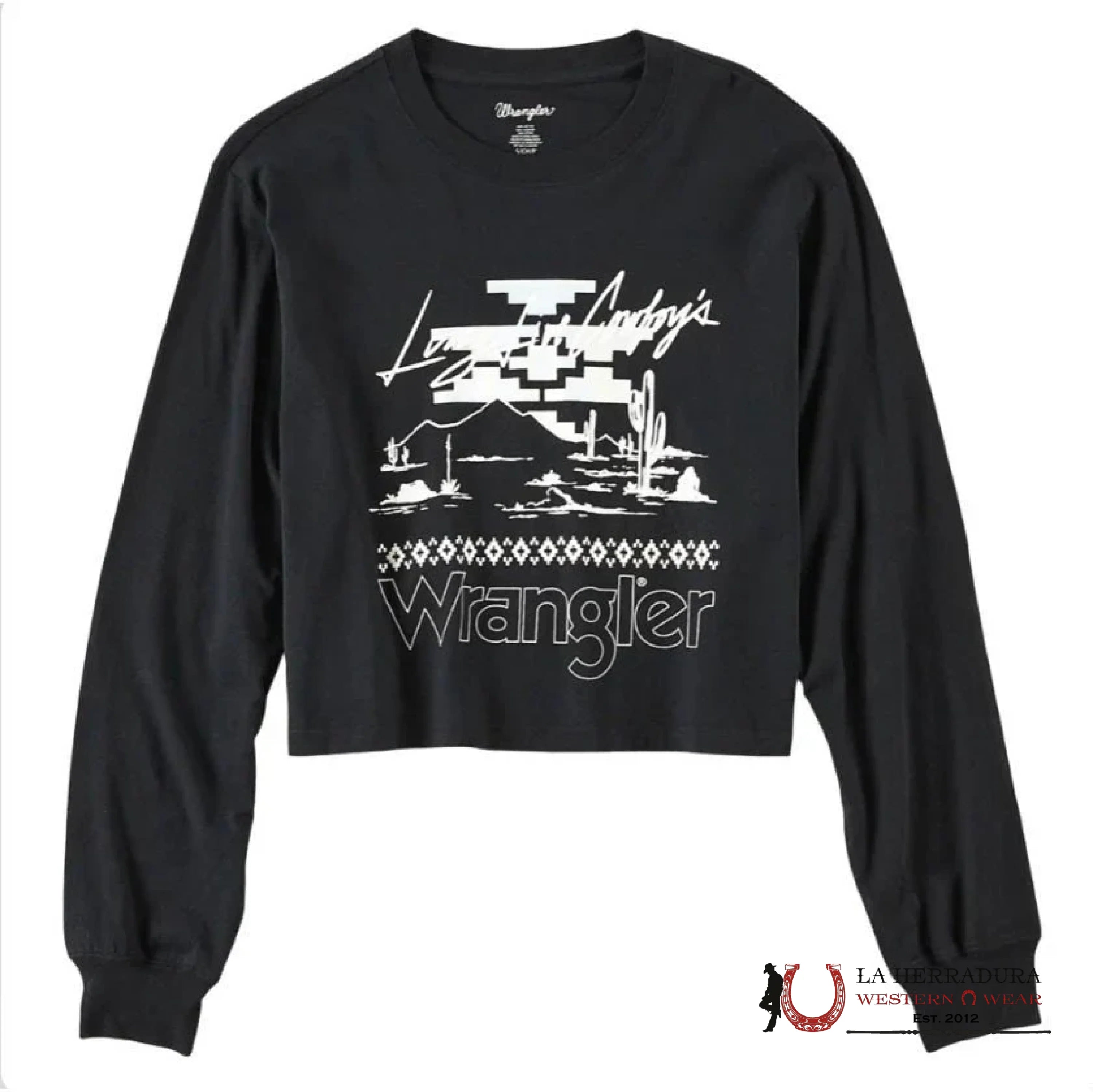 WOMEN’S WRANGLER RETRO LING SLEEVE SHIRT CROP TOP BLACK LING LUVE COWBOYS WESTERN 112321702 ROPA MUJERES