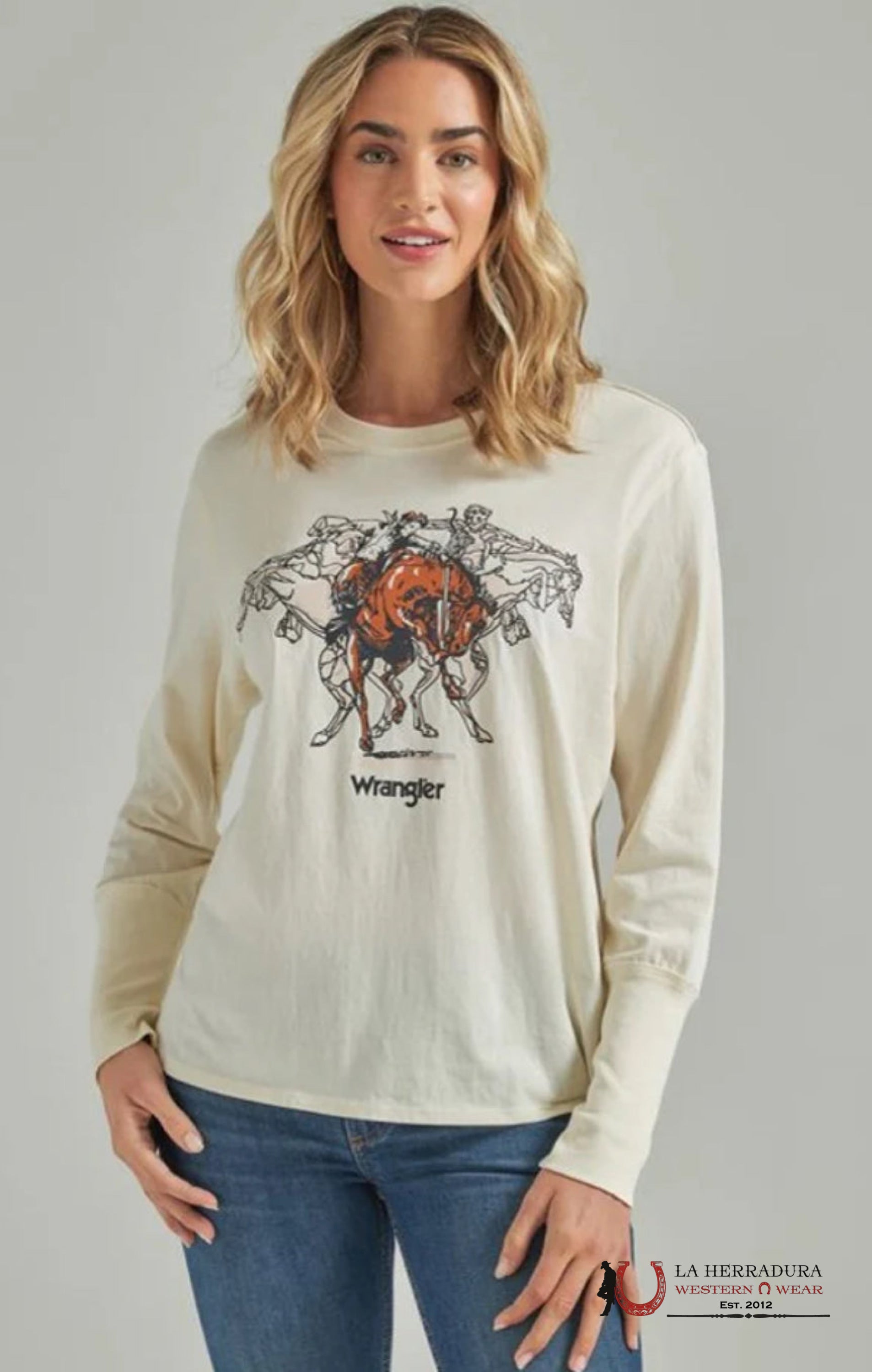 WOMEN’S WRANGLER RETRO LING SLEEVE SHORAT TAN BRONC RIDER 112340464 ROPA MUJERES