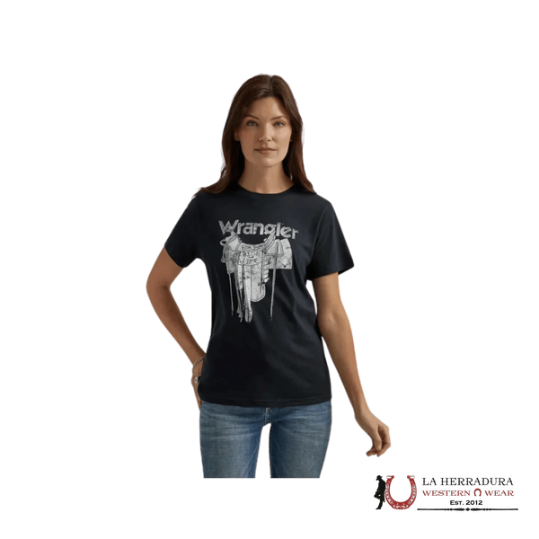 CAMISETA WRANGLER RETRO PARA MUJER NEGRO BLANCO SILLÍN PARA EL PASEO O LA VIDA 112344186