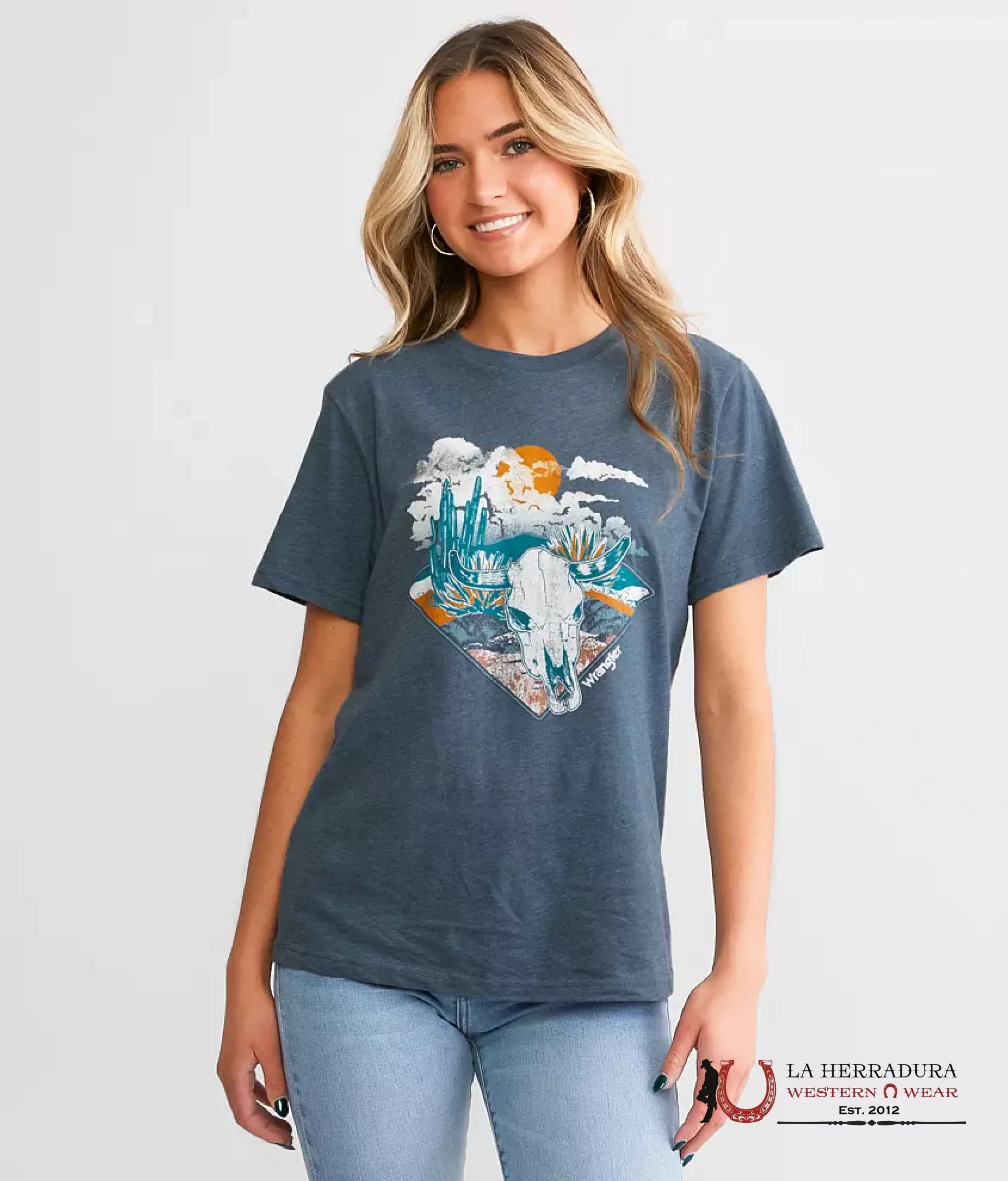 WOMEN’S WRANGLER RETRO T-SHIRT BLUE WESTERN SKULL 112344168 ROPA MUJERES