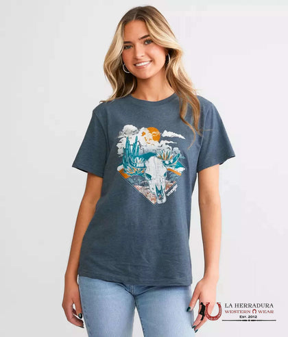 WOMEN'S WRANGLER RETRO     T-SHIRT BLUE WESTERN SKULL 112344168