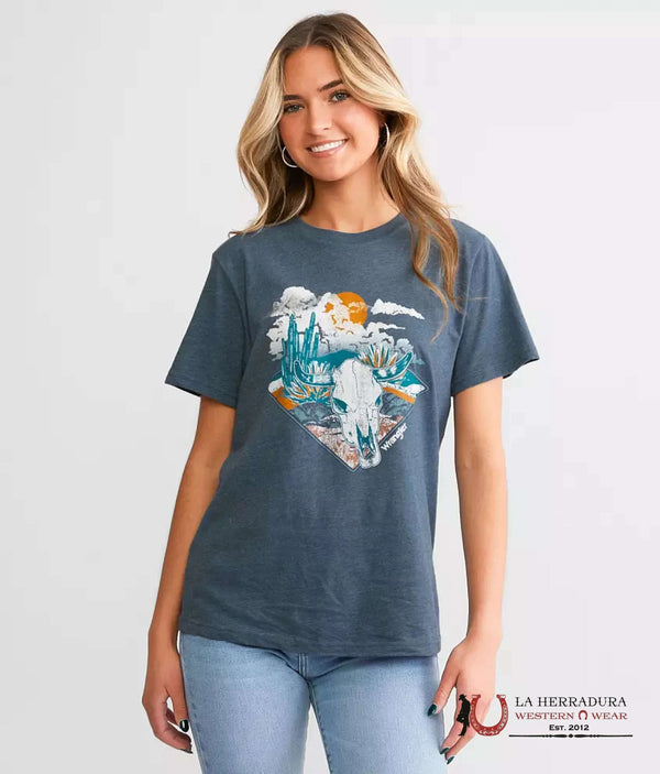CAMISETA WRANGLER RETRO PARA MUJER, AZUL CON CALAVERA WESTERN 112344168