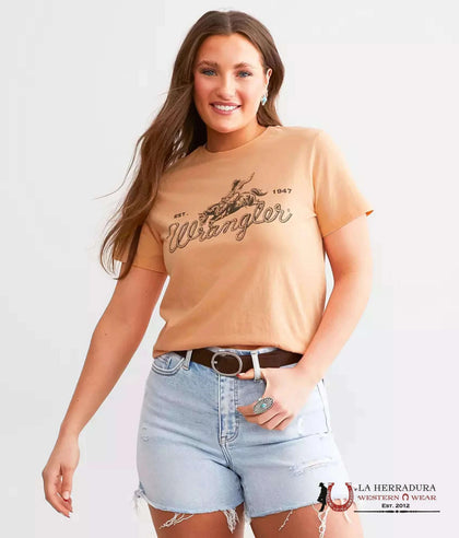 WOMEN'S WRANGLER RETRO    T-SHIRT PINK BRONC RIDER 1947 112347491