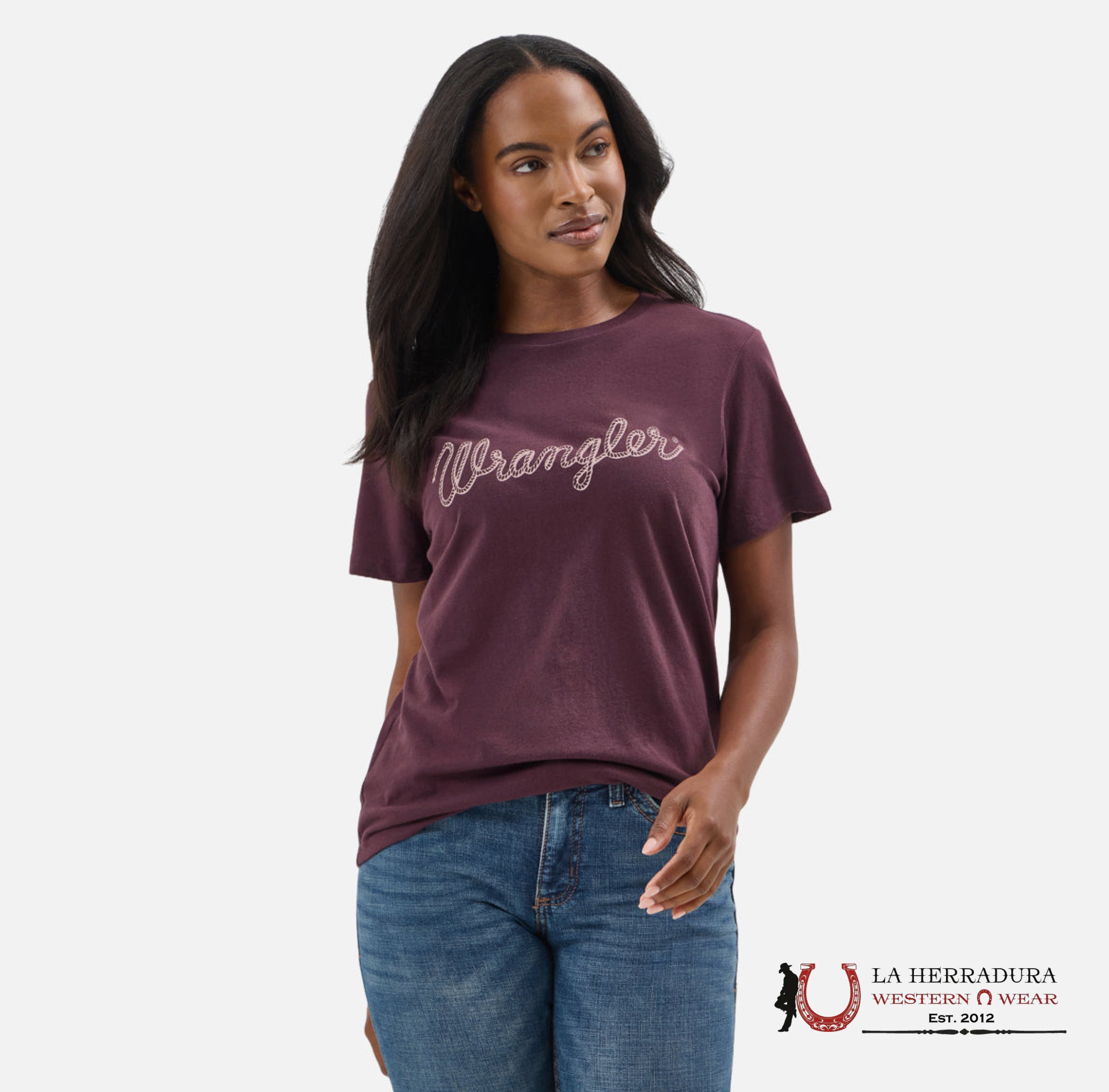 WOMEN’S WRANGLER RETRO T-SHIRT PRUPLE LIGHT PINK LETTERING 112354359 ROPA MUJERES