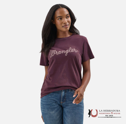 WOMEN'S WRANGLER RETRO    T-SHIRT PRUPLE LIGHT PINK LETTERING 112354359