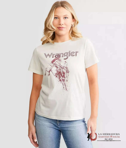 WOMEN'S WRANGLER RETRO    T-SHIRT WHITE RED BRONC RIDER 112344166