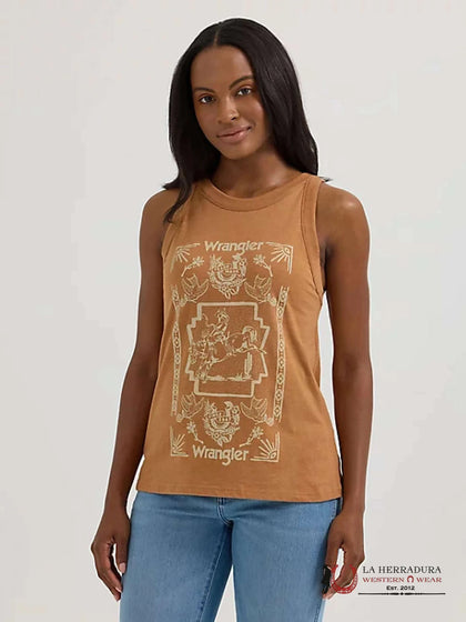 WOMEN'S WRANGLER WESTERN GRAPHIC GODDESS TANK ARGAN OIL - 196458769689