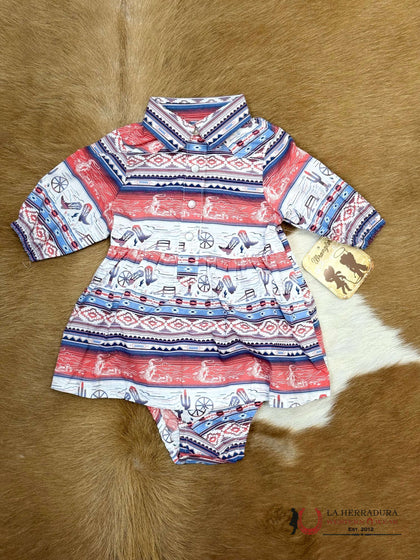 VESTIDO DE BEBÉ NIÑA WRANGLER ROSA Y AZUL AZTECA BOTAS 112367398