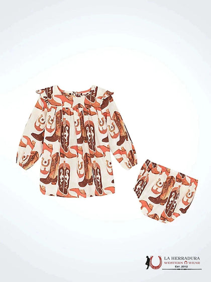 VESTIDO WRANGLER PARA BEBÉ NIÑA ROSA Y BOTAS MARRONES 112367399