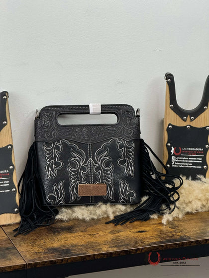 BOLSO DE MANO WRANGLER DE CUERO NEGRO COSIDO NUEVO