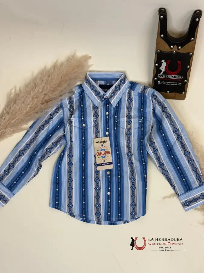 Wrangler Blue Aztec Long Sleeve Shirt Niños