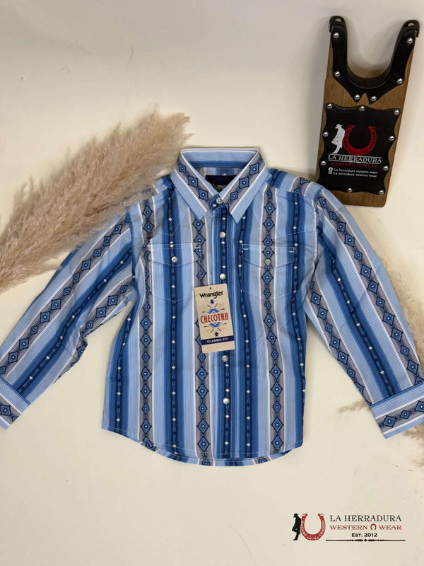 CAMISA WRANGLER AZUL MANGA LARGA AZTECA